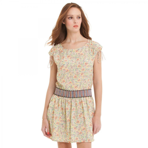 Color Block - Robe manches courtes imprimée fleur femme  - Robe multicolore