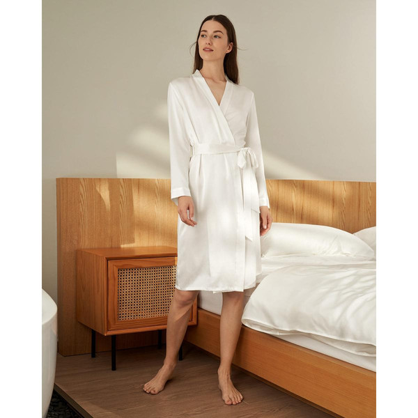 Robe De Chambre Mi longueur 100% Soie Naturelle Classique blanc LilySilk