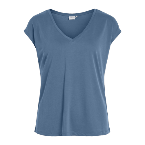 Vila - T-shirt col en v manches courtes bleu foncé - T shirts bleu
