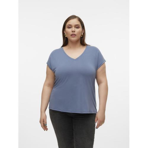 Vero Moda - T-shirt col en v manches courtes bleu - T-shirt femme