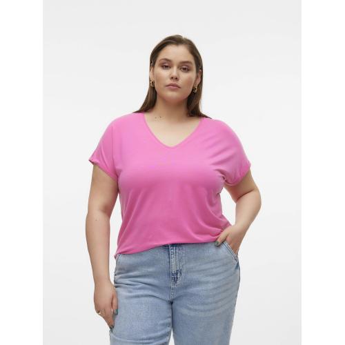 Vero Moda - T-shirt col en v manches courtes rose - Toute la mode
