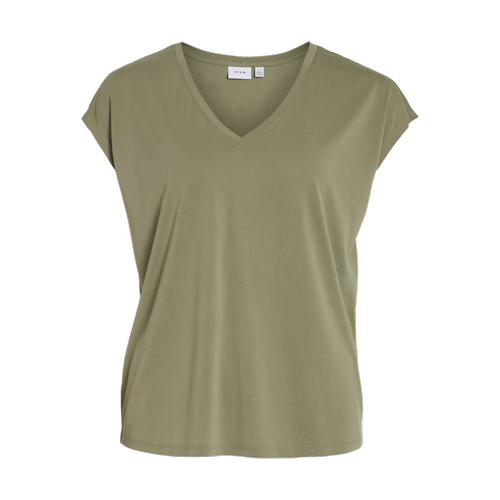 Vila - T-shirt col en v manches courtes vert foncé - T-shirt manches courtes femme