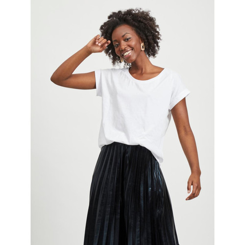 Vila - T-shirt col rond manches courtes blanc en coton Sara - T-shirt femme
