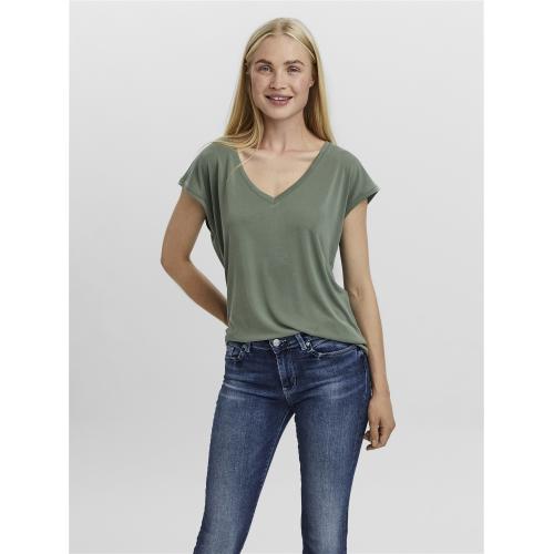 Vero Moda - T-shirt longueur regular col en v manches courtes vert - Nouveautés t-shirts femme