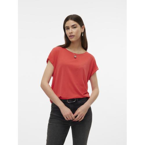 Vero Moda - T-shirt longueur regular col rond épaules tombantes manches courtes rose - Promo Mode femme
