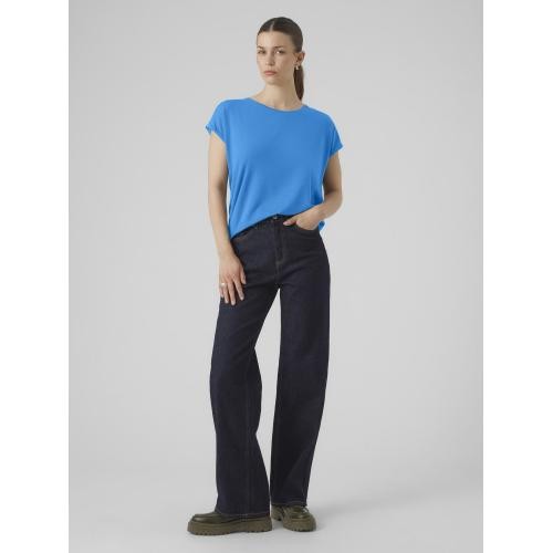 Vero Moda - T-shirt longueur regular col rond épaules tombantes manches courtes turquoise - T shirts bleu
