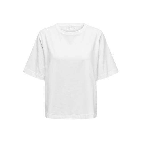 T-shirt loose fit col rond manches chauve-souris manches courtes blanc en coton Fleur Only Mode femme