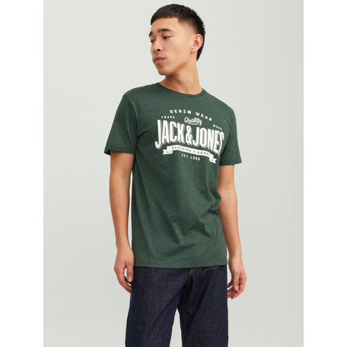 Jack & Jones - T-shirt Standard Fit Col rond Manches courtes Vert foncé en coton Eliot - Puma vert