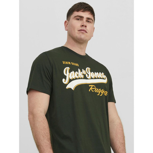 Jack & Jones - T-shirt Regular Fit Col rond Manches courtes Vert foncé en coton Shane - Vêtement homme