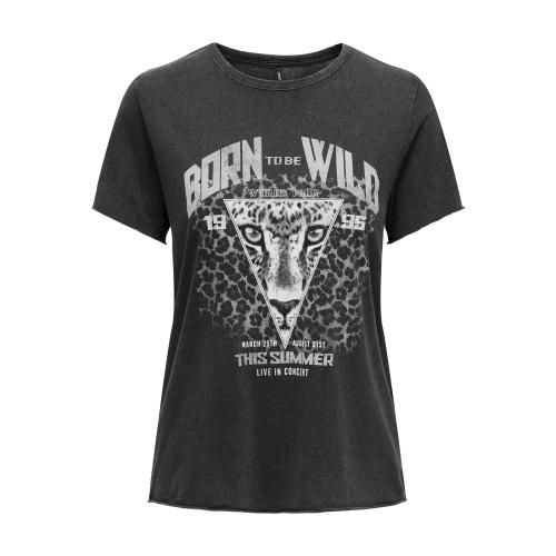 Only - T-shirt regular fit col rond manches courtes noir - Nouveautés