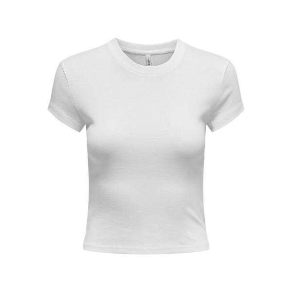 T-shirt tight fit col rond manches courtes blanc en coton Tia Only Mode femme