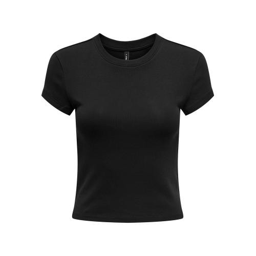 Only - T-shirt tight fit col rond manches courtes noir - T shirts noir
