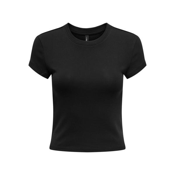 T-shirt tight fit col rond manches courtes noir en coton Alma Only Mode femme