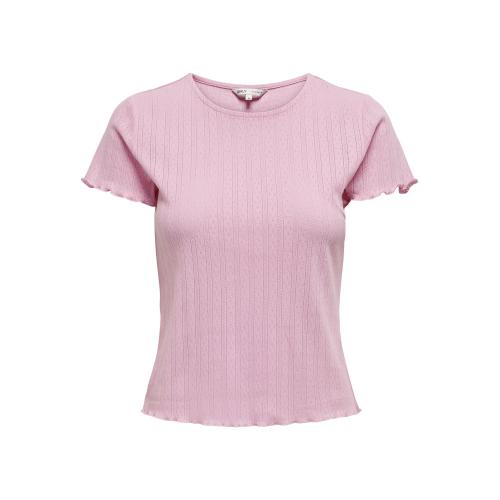 Only - T-shirt tight fit col rond manches courtes rose - T shirts rose