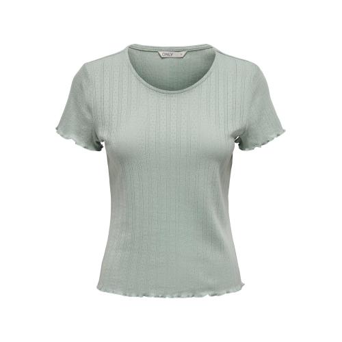 Only - T-shirt tight fit col rond manches courtes vert clair - Vetements femme