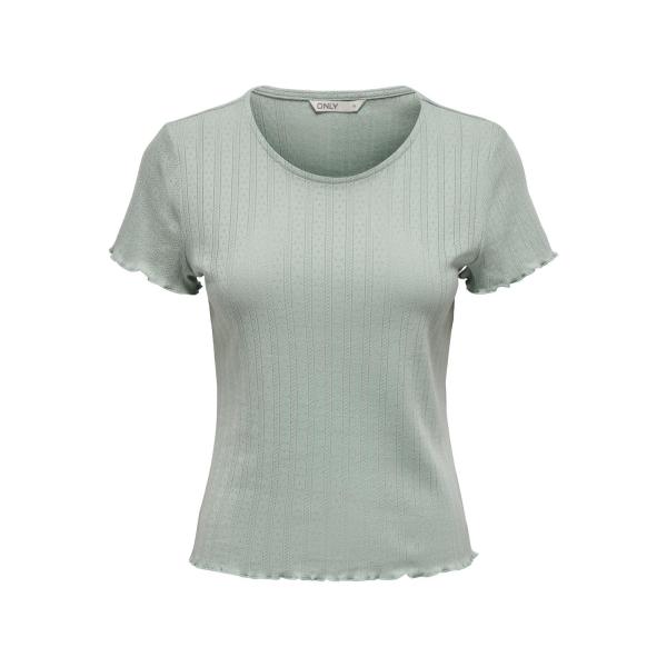 T-shirt tight fit col rond manches courtes vert clair en coton Leah Only Mode femme