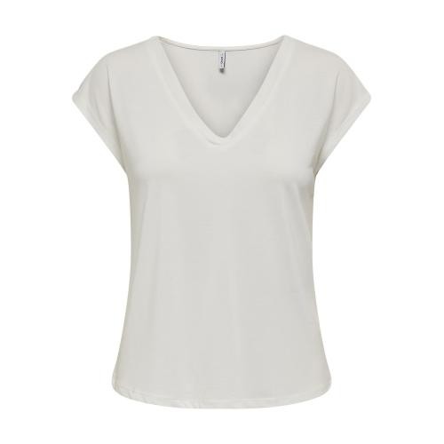 Only - Top col en v manches courtes blanc - Nouveautés blouses femme