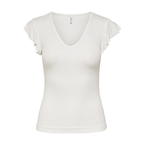 Only - Top col rond mancherons blanc - Blouses manches courtes femme blanc