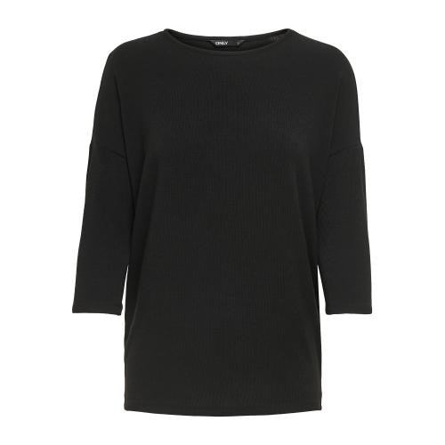 Only - Top col rond manches 3/4 noir - Vetements femme