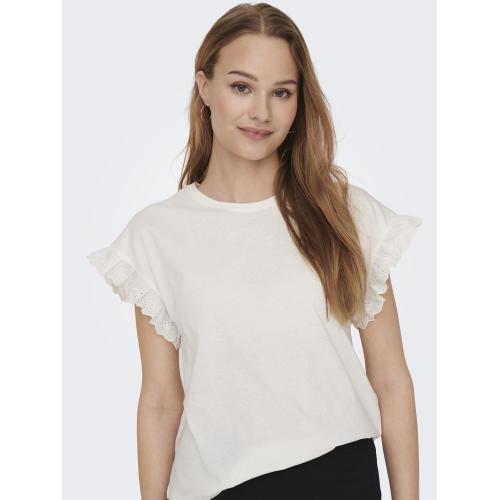 Top col rond manches courtes blanc en coton Fern Only