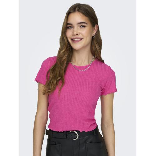 Top col rond manches courtes fuchsia Isa Only