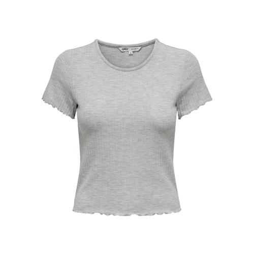 Only - Top col rond manches courtes gris clair - Blouse, Chemise femme