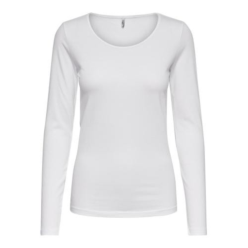Only - Top col rond manches longues blanc - Blouses manches courtes femme blanc