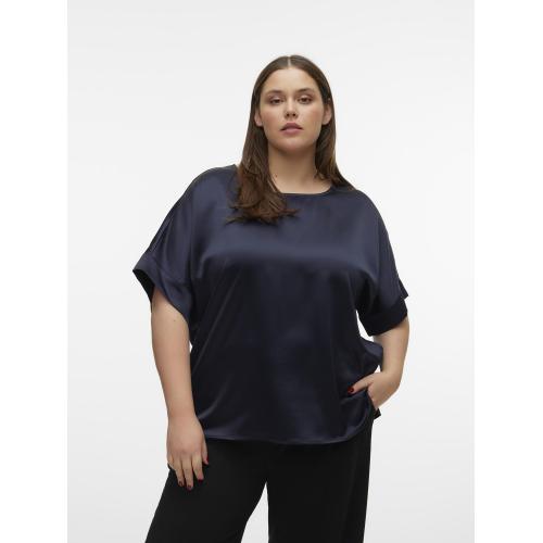 Vero Moda - Top col rond manches volumineuses manches 2/4 bleu - Blouse, Chemise femme