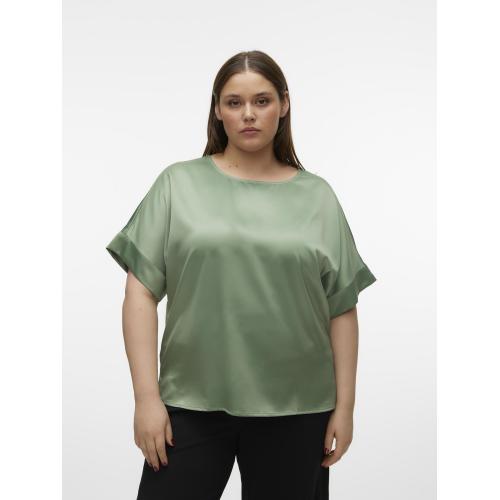 Vero Moda - Top col rond manches volumineuses manches 2/4 vert - Blouse, Chemise femme