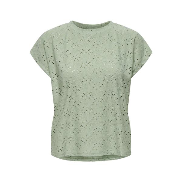 Top poignets repliés col rond manches courtes vert Yara Only Mode femme