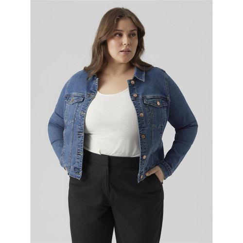 Vero Moda - Veste en jean col italien bleu moyen - Blouson, Veste femme