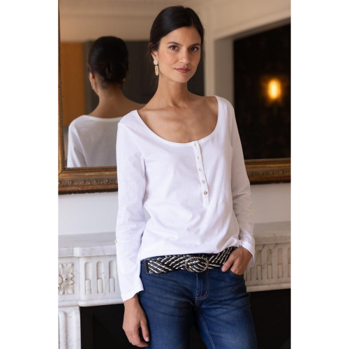 3S. x Le Vestiaire - Tee shirt manches longues boutonné devant blanc Vasco - T-shirt manches longues femme