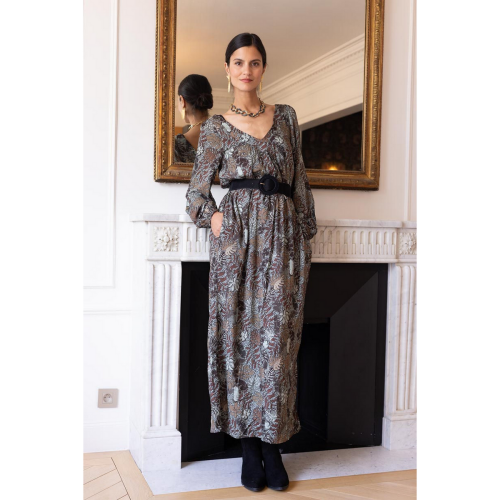 Robe longue imprimée jungle Nancy gris en viscose 3S. x Réédition Mode femme