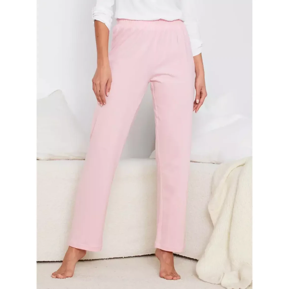 lot de 2 pantalons de pyjama à coupe droite - rose, bleu en coton