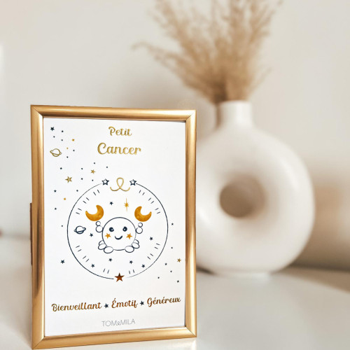 Tom & Mila - Carte Astro Petit avec enveloppe et blister et cadre doré Cancer - Tom & Mila