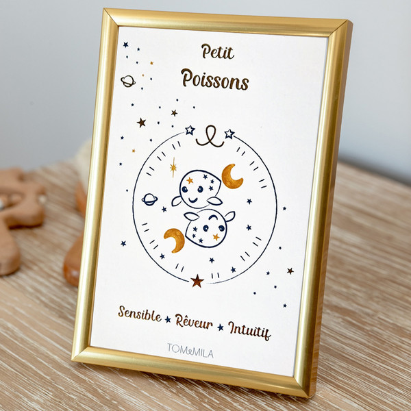 Petite carte Astro avec enveloppe, blister et cadre doré Poisson Blanc Tom & Mila Meuble & Déco