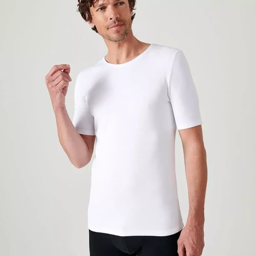 Damart - Tee-shirt manches courtes en mailles blanc - Sélection cadeau de Noël LES ESSENTIELS HOMME