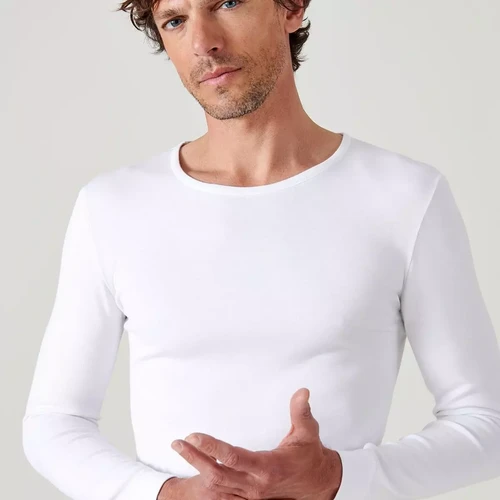 Tee-shirt manches longues col rond en mailles blanc Damart
