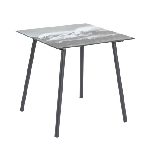 Table d'appoint  imprimée de motif vague avec plateau en Verre trempé et en tube d'acier laqué Noir  Noir 3S. x Home Meuble & Déco