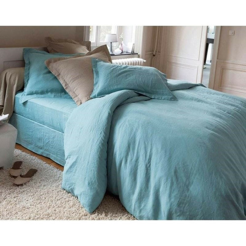 Becquet - Drap housse en lin uni - Bleu - Linge de lit en lin Linge de lit