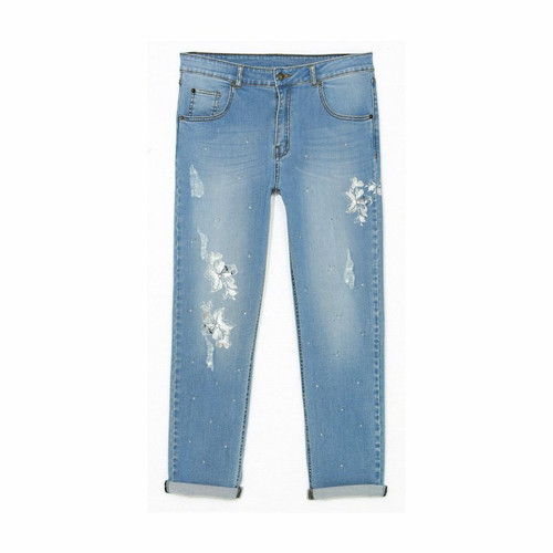 3 SUISSES - Jean 5 poches délavé déchirures et pierres femme - Bleu - Jean taille normale femme