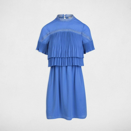 Robe courte unie avec volants plissés femme Morgan - Bleu Morgan