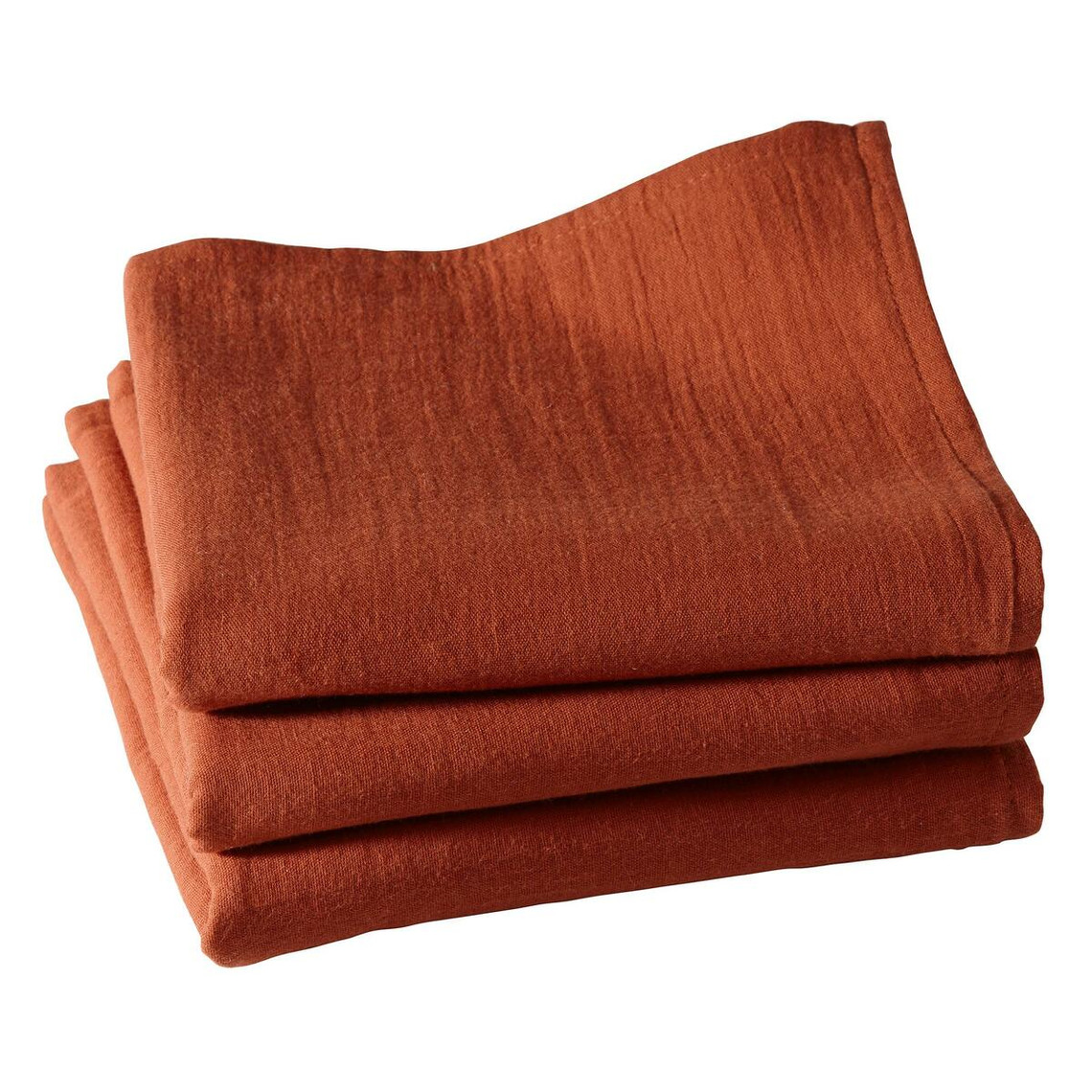lot de 3 serviettes de table oliviaserv en gaze de coton orange terracotta