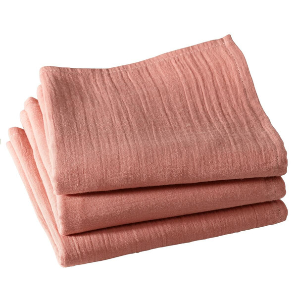 Lot de 3 serviettes de table OLIVIASERV en gaze de coton rose  Rose Becquet Linge de maison