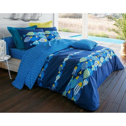 Becquet - Housse de couette motifs coraux et micro-motifs Becquet - Bleu - Linge de lit imprime