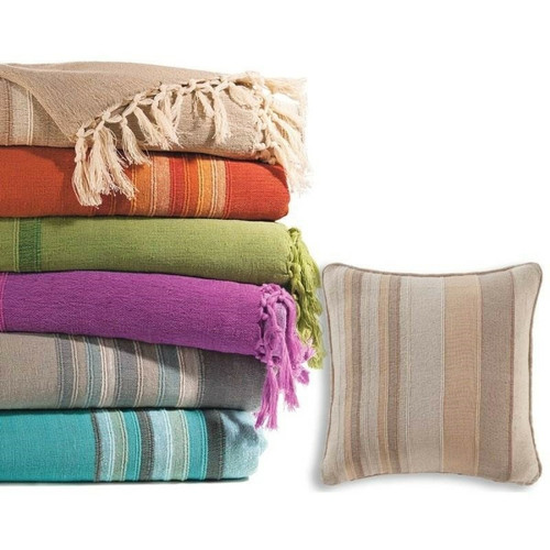 Becquet - Boutis, plaid ou jeté de canapé rayé en coton BECQUET - Beige - Promos Déco textile