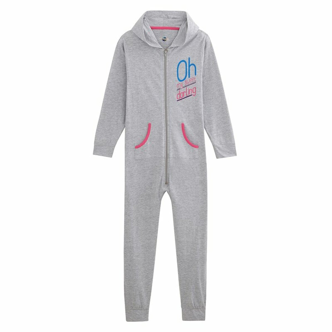 Pyjama combinaison 1 pièce à capuche fille - Gris