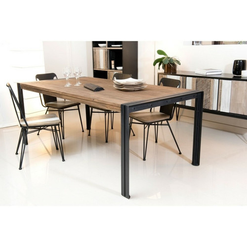 Macabane - Table à manger rectangulaire avec plateau en teck recyclé et métal noir - Table Design