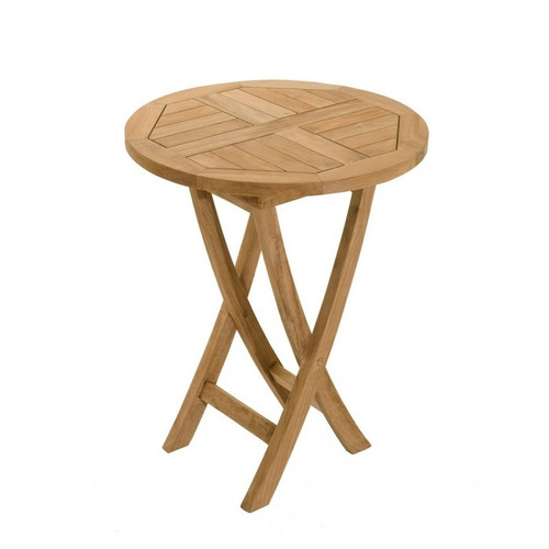 Macabane - Table ronde pliante 60 cm en teck massif - Teck - Table De Jardin Design