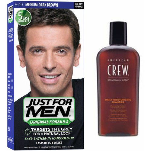 Just for Men - PACK COLORATION CHEVEUX & SHAMPOING - Châtain Moyen Foncé - Coloration cheveux Just For Men - N°1 de la Coloration pour Homme